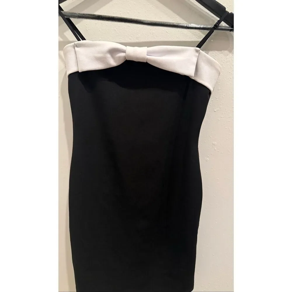 Udt Fashion Youth Girls Un Deux Trois Crepe Bow Fitted Dress Black White Size 14